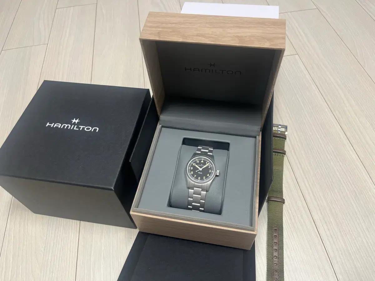 해밀턴 카키필드 쿼츠 33mm 블랙 메탈브레이슬릿 + 나토밴드 풀박스