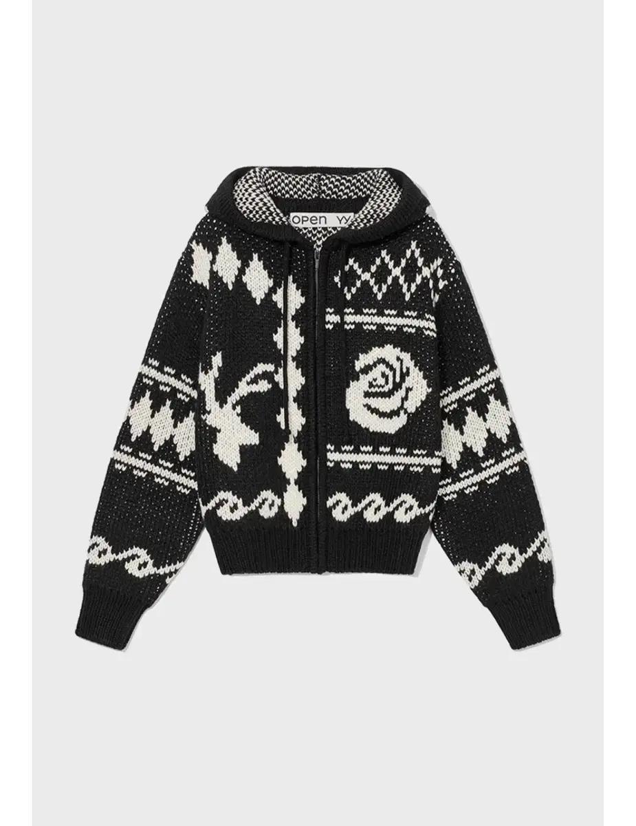 오픈와이와이 ROSE DEER JACQUARD KNIT 자카드 니트 후드