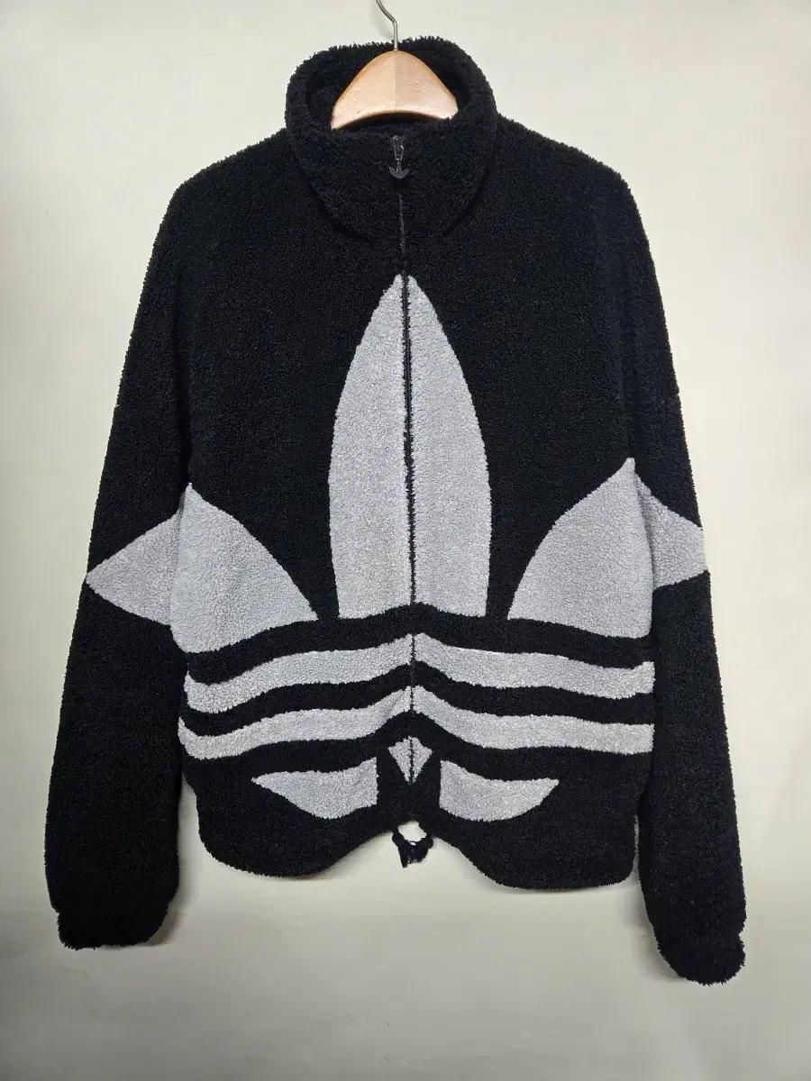 아디다스 블랙/회색 트레포일 뽀글이 자켓2XL