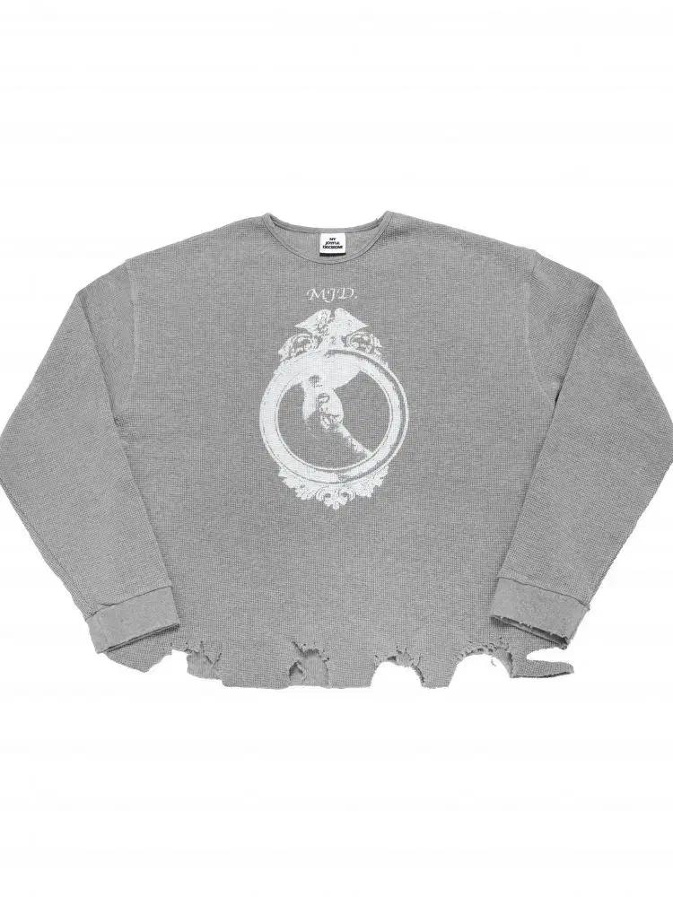 M L MJD 디스 와플 롱슬리브 그레이 Distressed LS