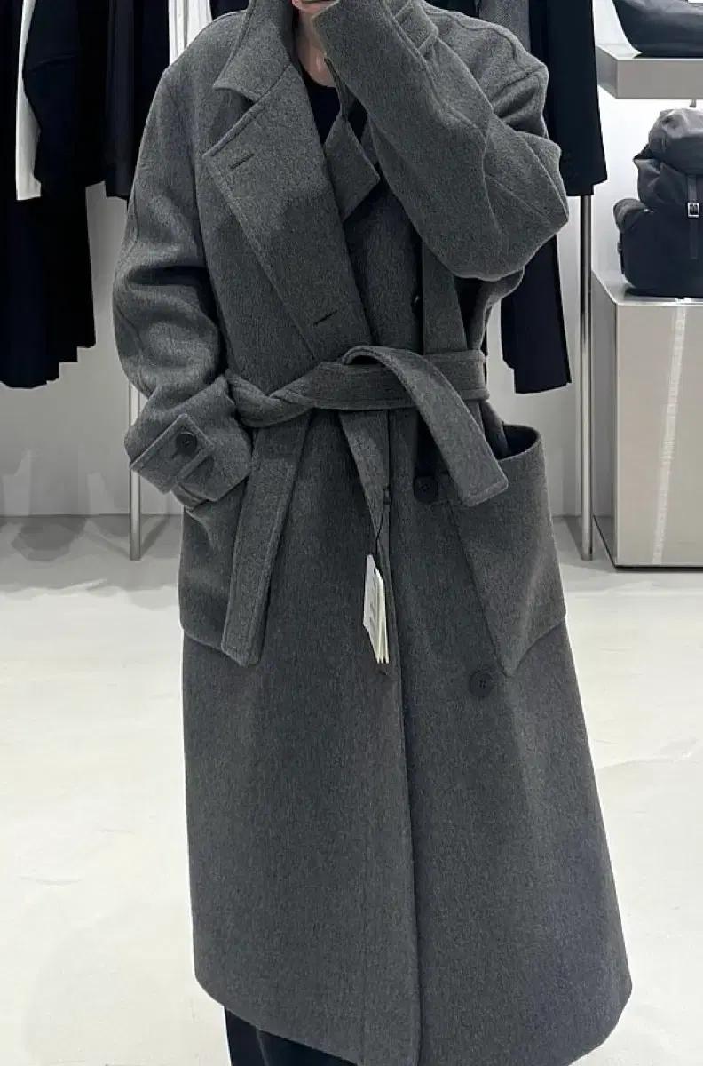 우영미 25fw 울블렌드 하이넥 코트 그레이 48size