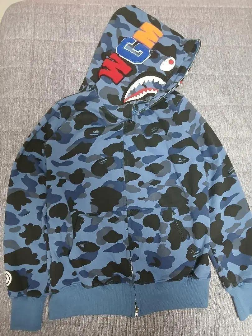 베이프 블루 카모 샤크 후드집업