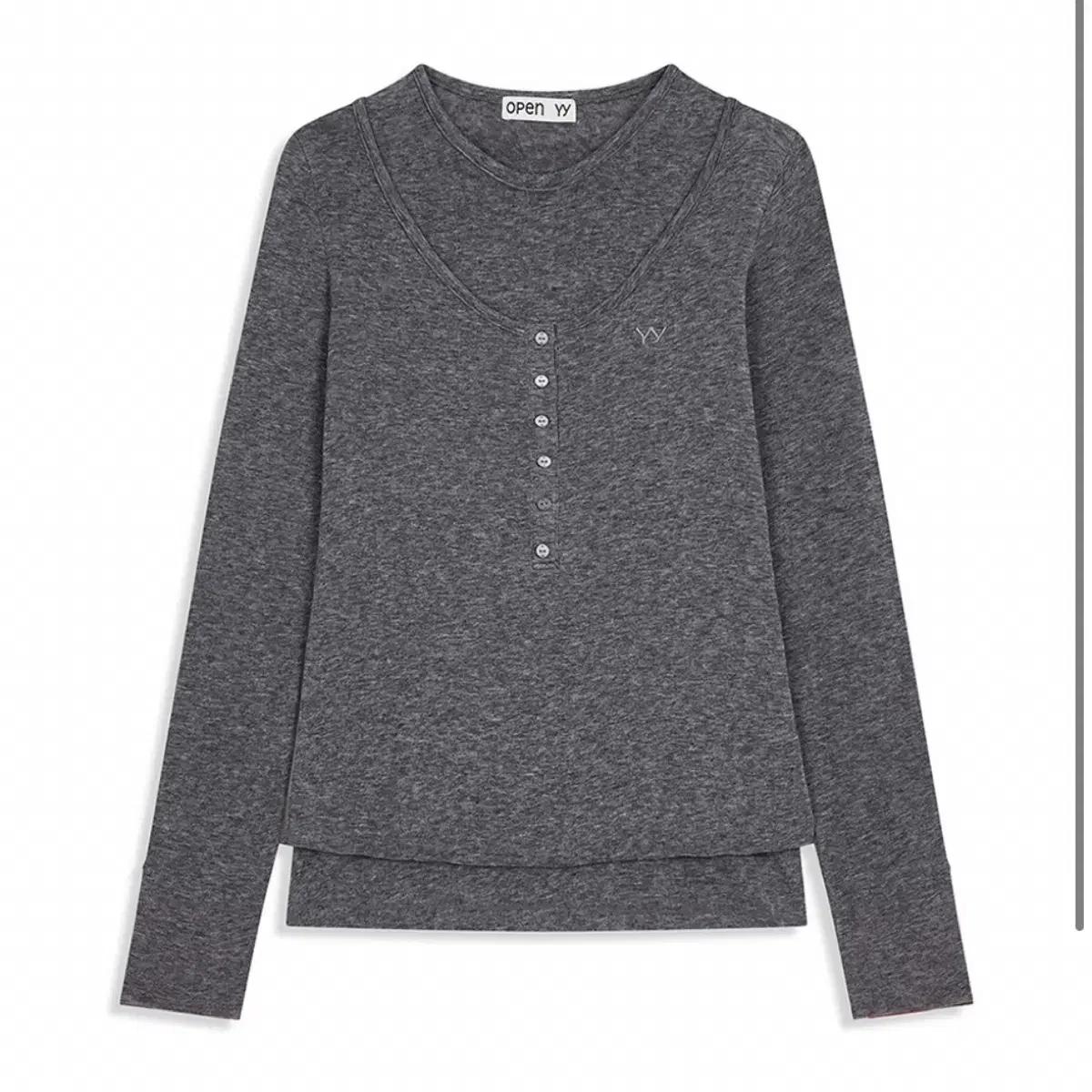오픈와이와이 LAYERED HENLEY LOUNGE TEE,CHARCOL
