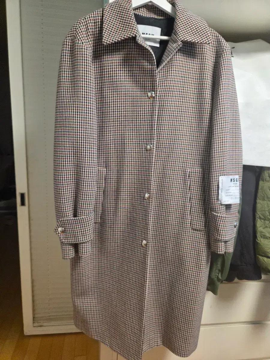 MSGM 하운드투스 체크 롱 코트