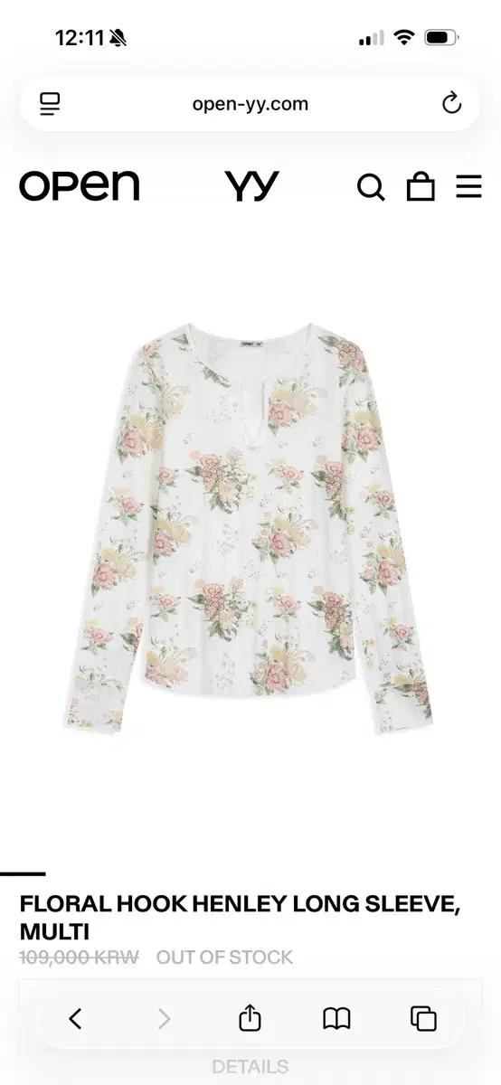 (구함)오픈와이와이 FLORAL HOOK HENLEY 롱슬리브