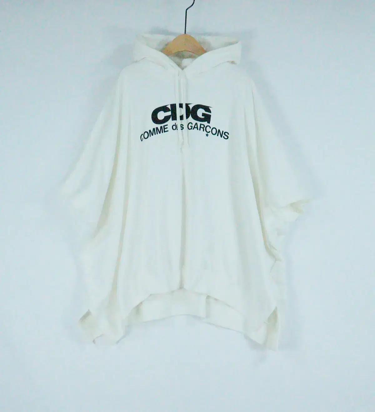 CDG 꼼데가르송 빅로고 후드티 L 화이트 두툼한 면 후디