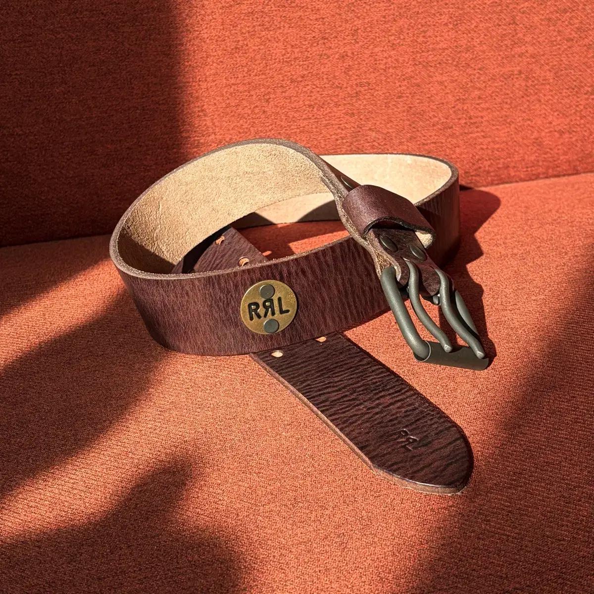 RRL / 더블알엘 엠보스드 로고 빈티지 버팔로 소가죽 벨트