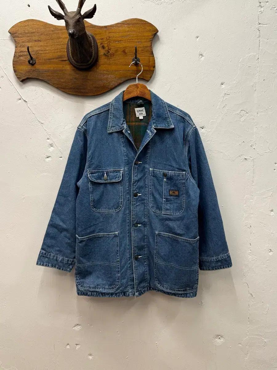 M) 90s Denim Chore Plaid Blanket Lining