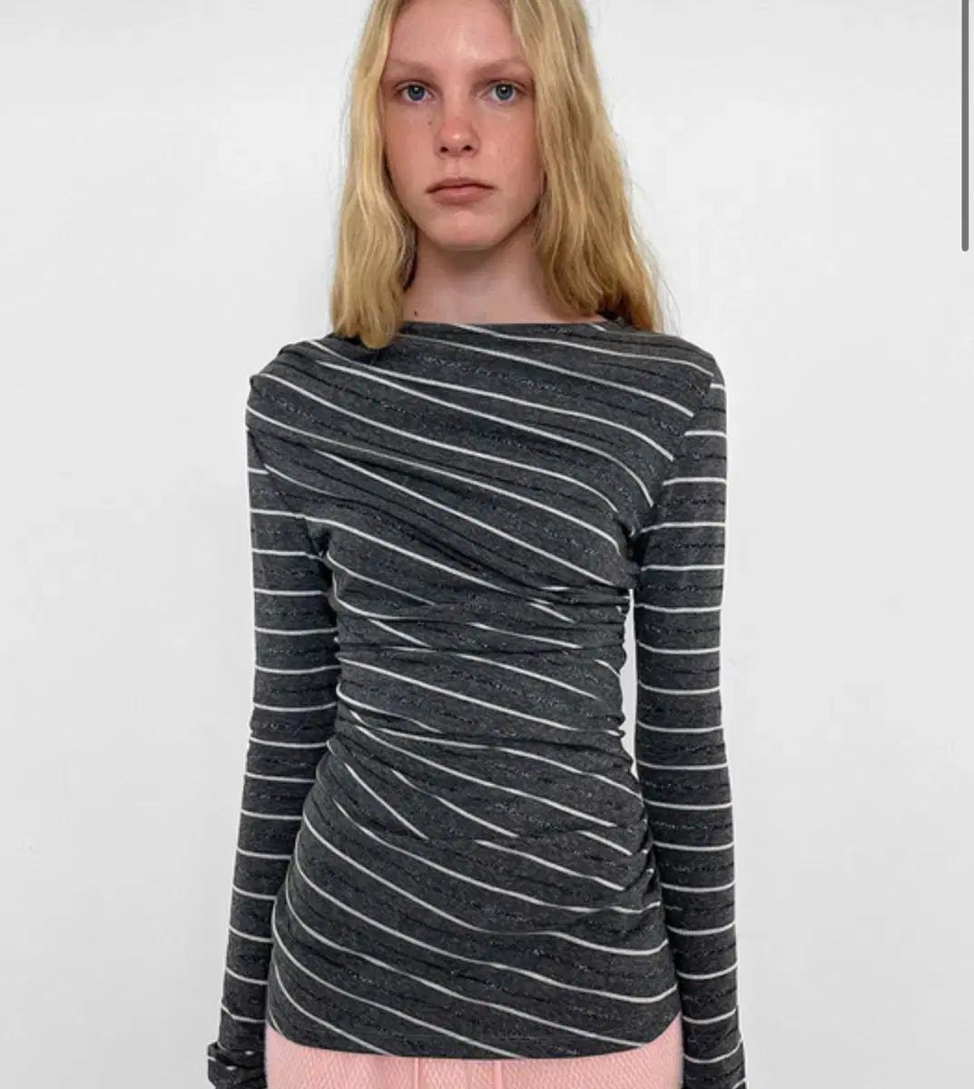 STRIPE RUCHED LONG JERSEY, GREY