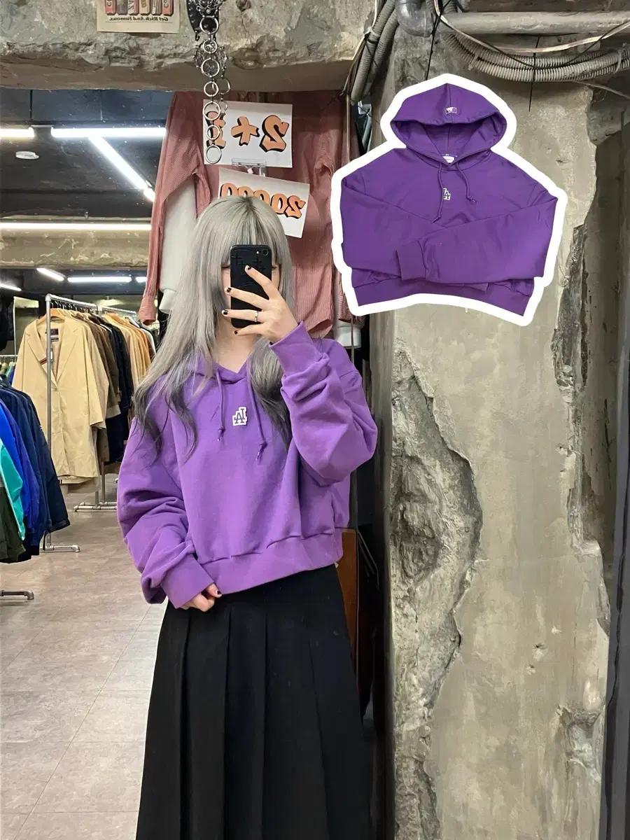 MLB 크롭 후드티 퍼플 XXL  #csz3360