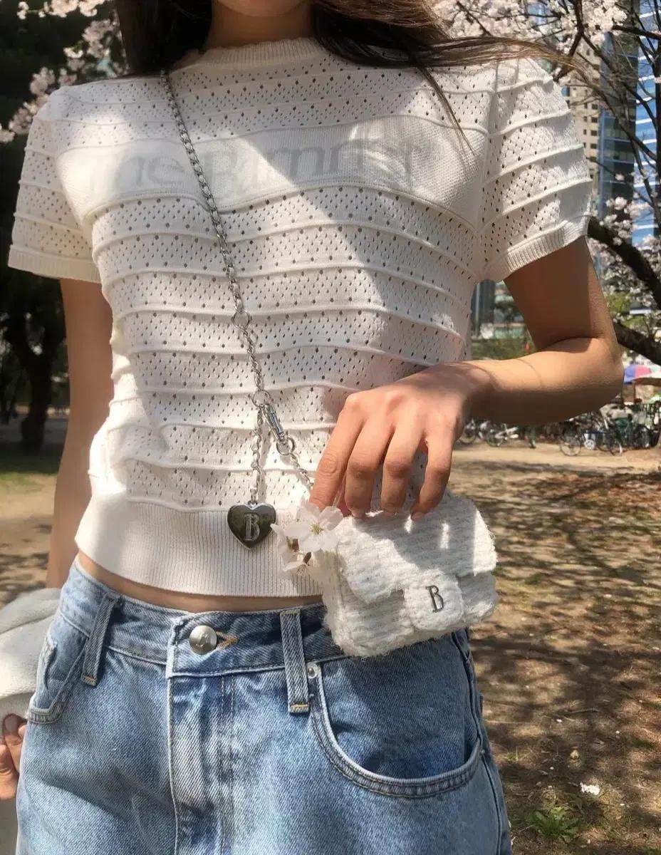 더바넷 Helen Logo Jacquard Knit Top 반팔 니트