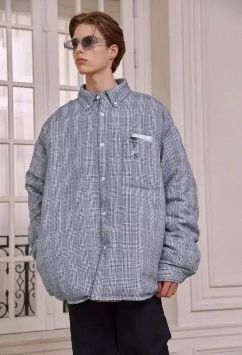 STU / 체크 패딩셔츠 오버사이즈 / M size / 구스다운