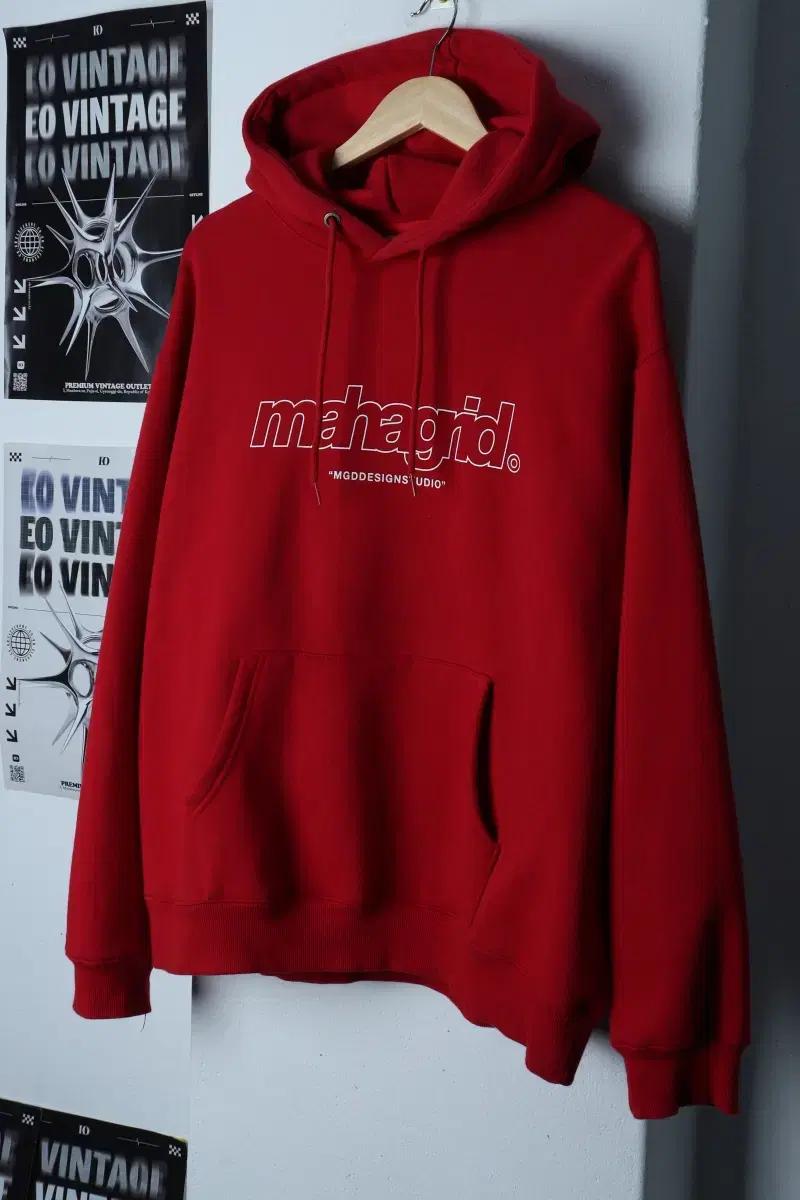 (L-XL) 마하그리드 후드티셔츠 빅로고 레드 기모 올드스쿨-173C3