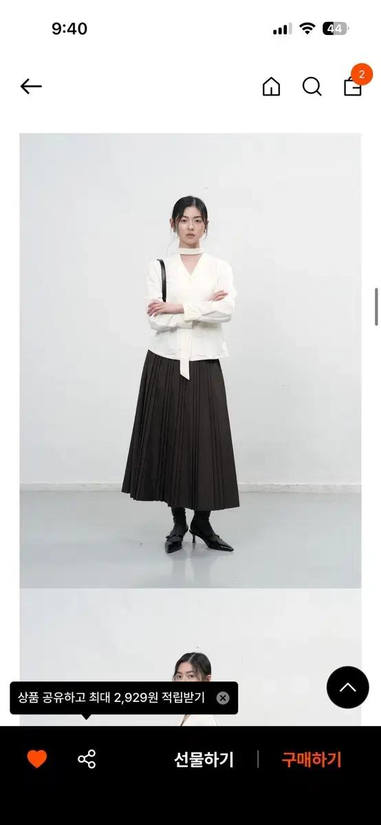 제너럴 아이디어 브이넥 타이 블라우스 화이트 M
