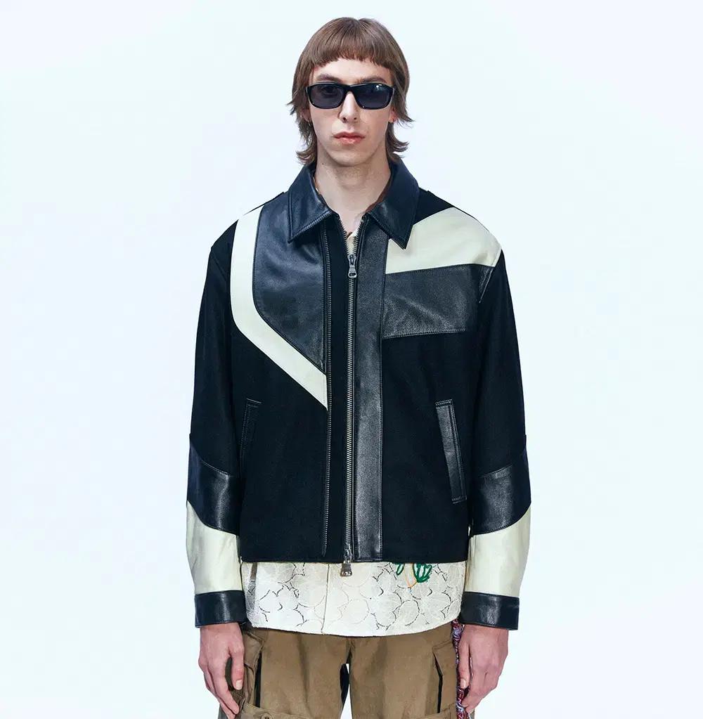 앤더슨벨 MOTORCYCLE LEATHER VARSITY JACKET