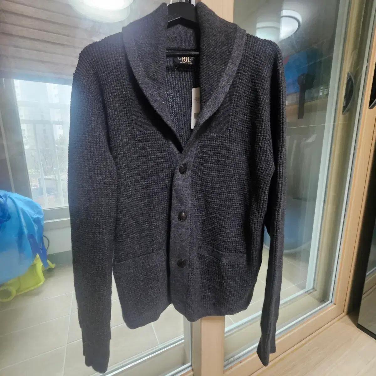 더블알엘 와플 니트 쇼칼라 가디건