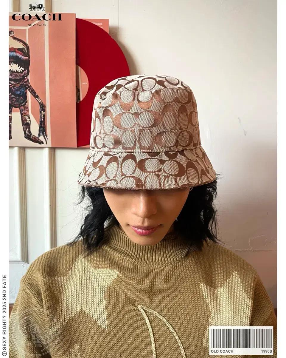 90s COACH 올드 코치 빈티지 시그니처 패턴 자카드 버킷햇 모자
