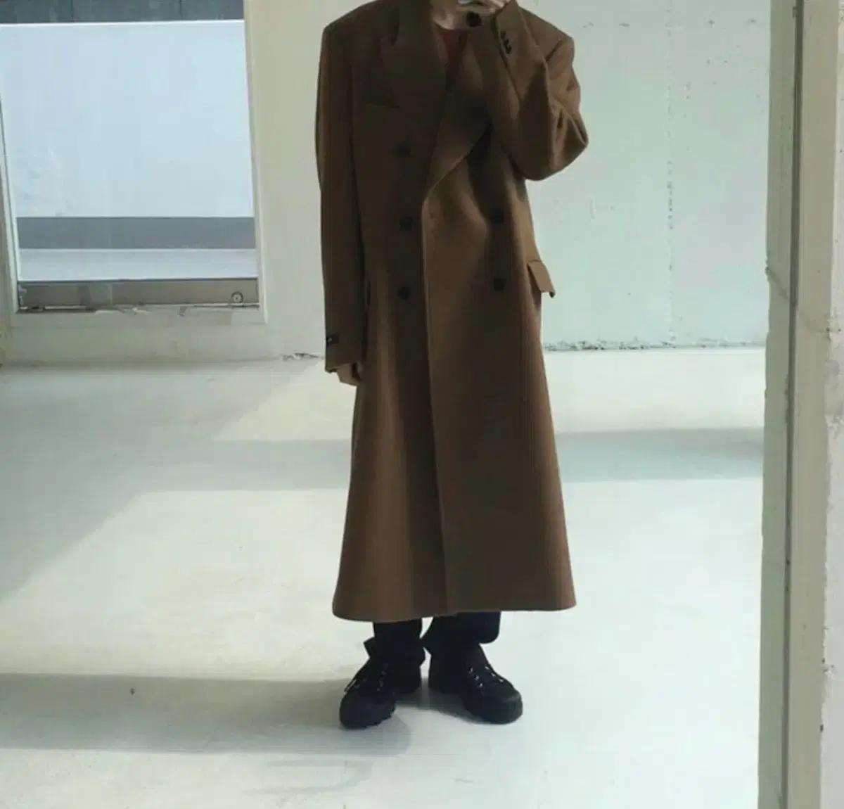 M) MNGU 17fw 더블 브레스티드 롱코트 카멜 명작 시즌