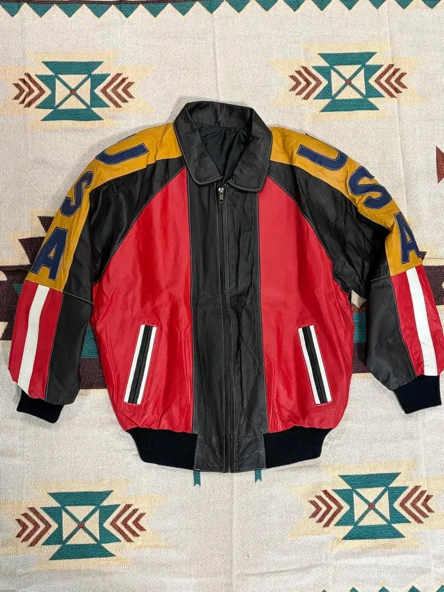 USA patch real leather bomber jacket