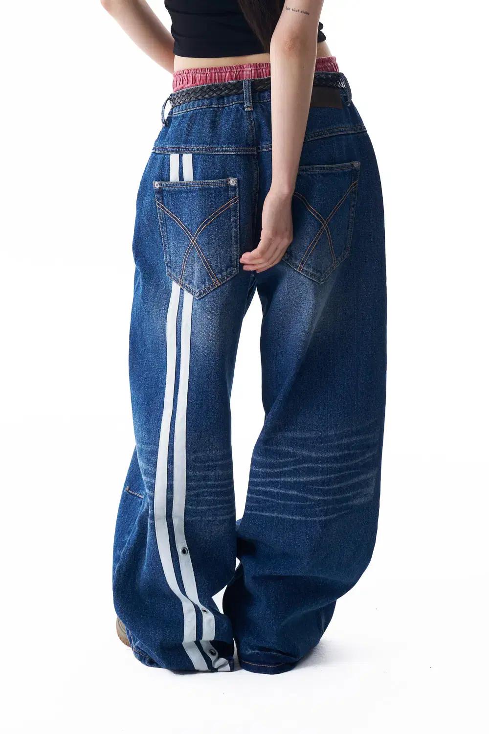(2) 아캄 2-Lined Eyelet Washed Denim Pants