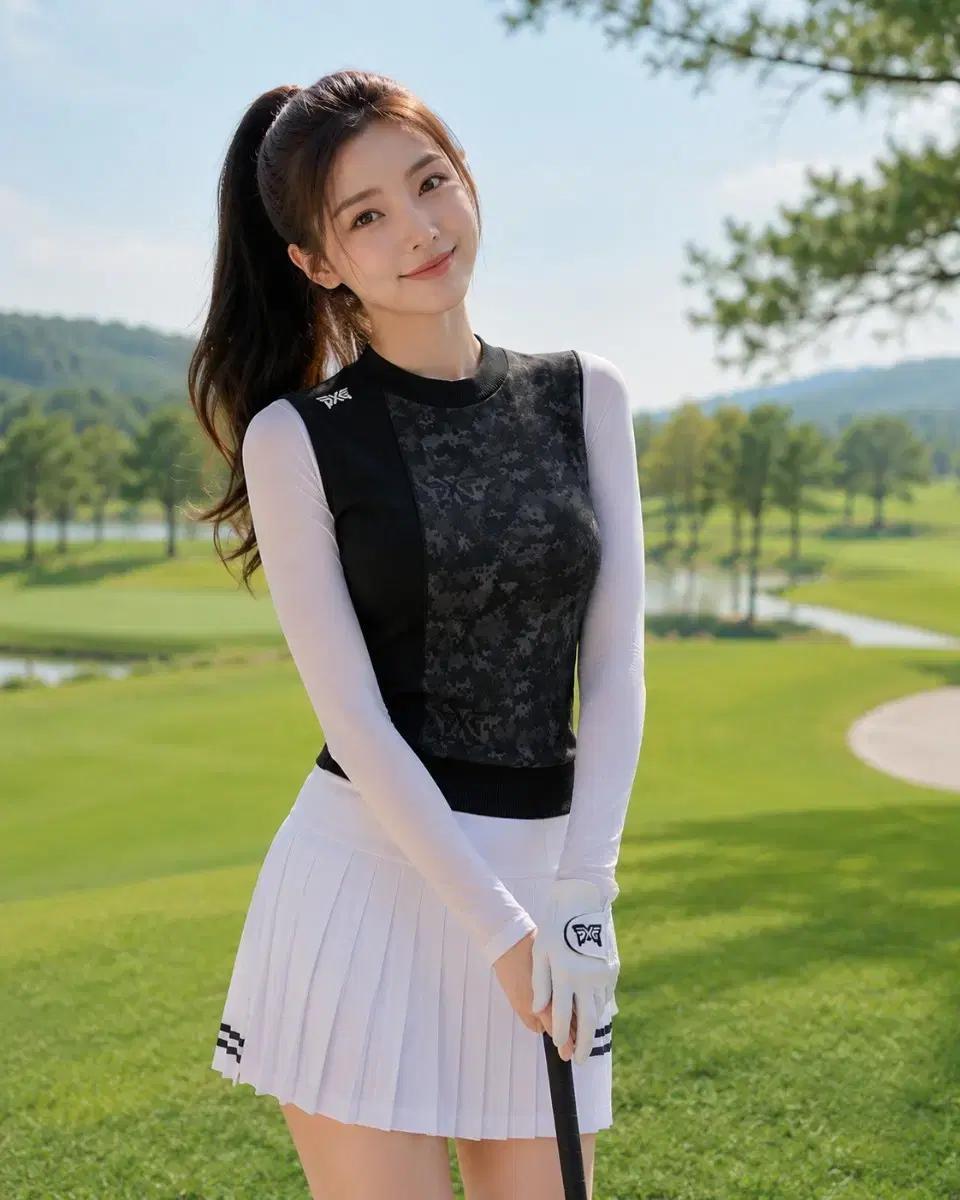 [정품]PXG골프 여성 패턴 슬리브리스스웨터 S(90)