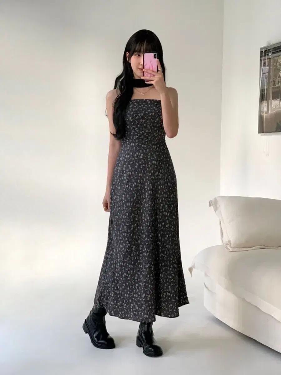 루루서울 feel pretty flower 롱 원피스 블랙