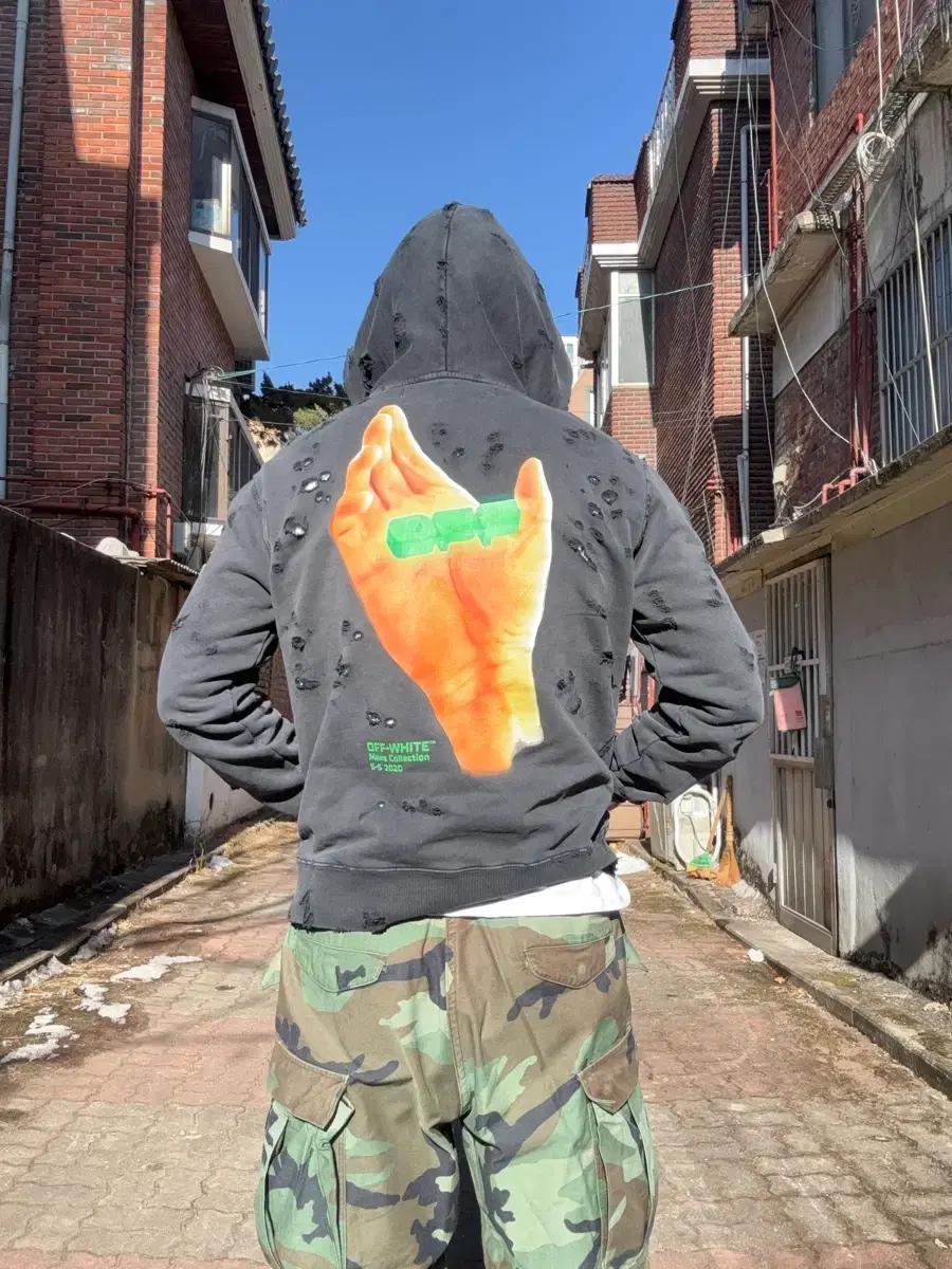 20ss 오프화이트 디스트레스드 후드티 M