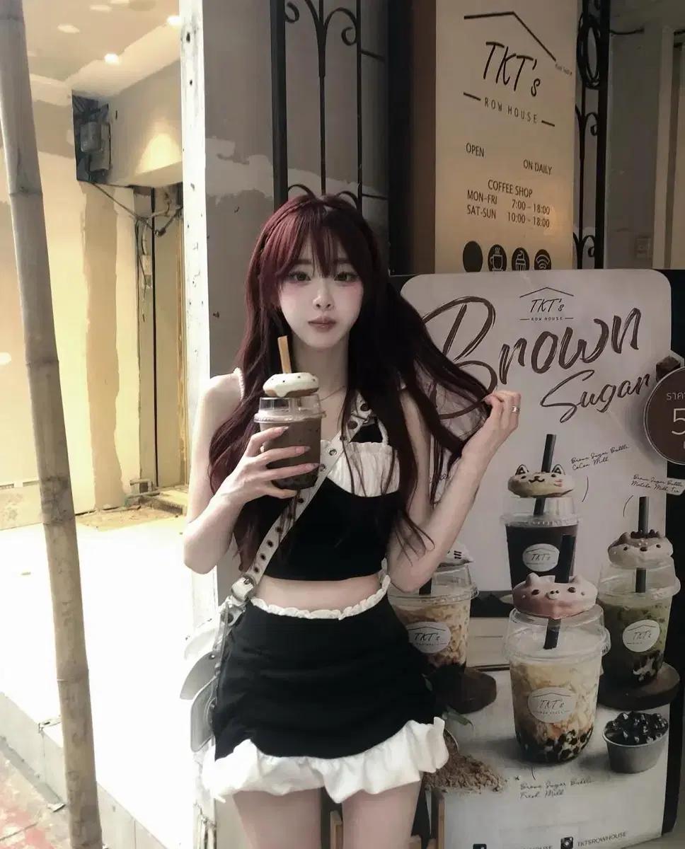 쓰리타임즈 버블링 탑 스커트 셋업 세트 s