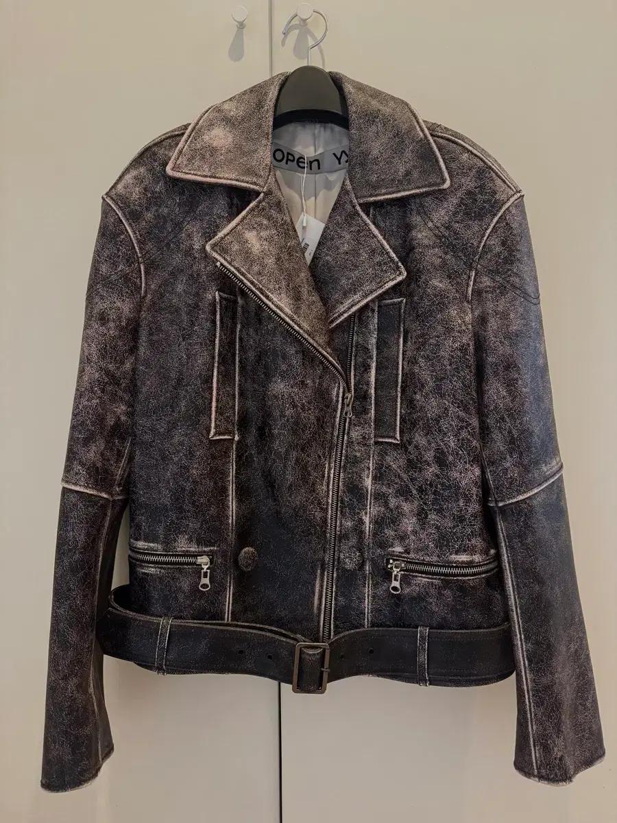 OPEN YY Faded leather moto jacket BROWN