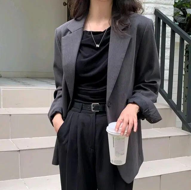 오버핏 울 기본자켓 그레이 가내스라