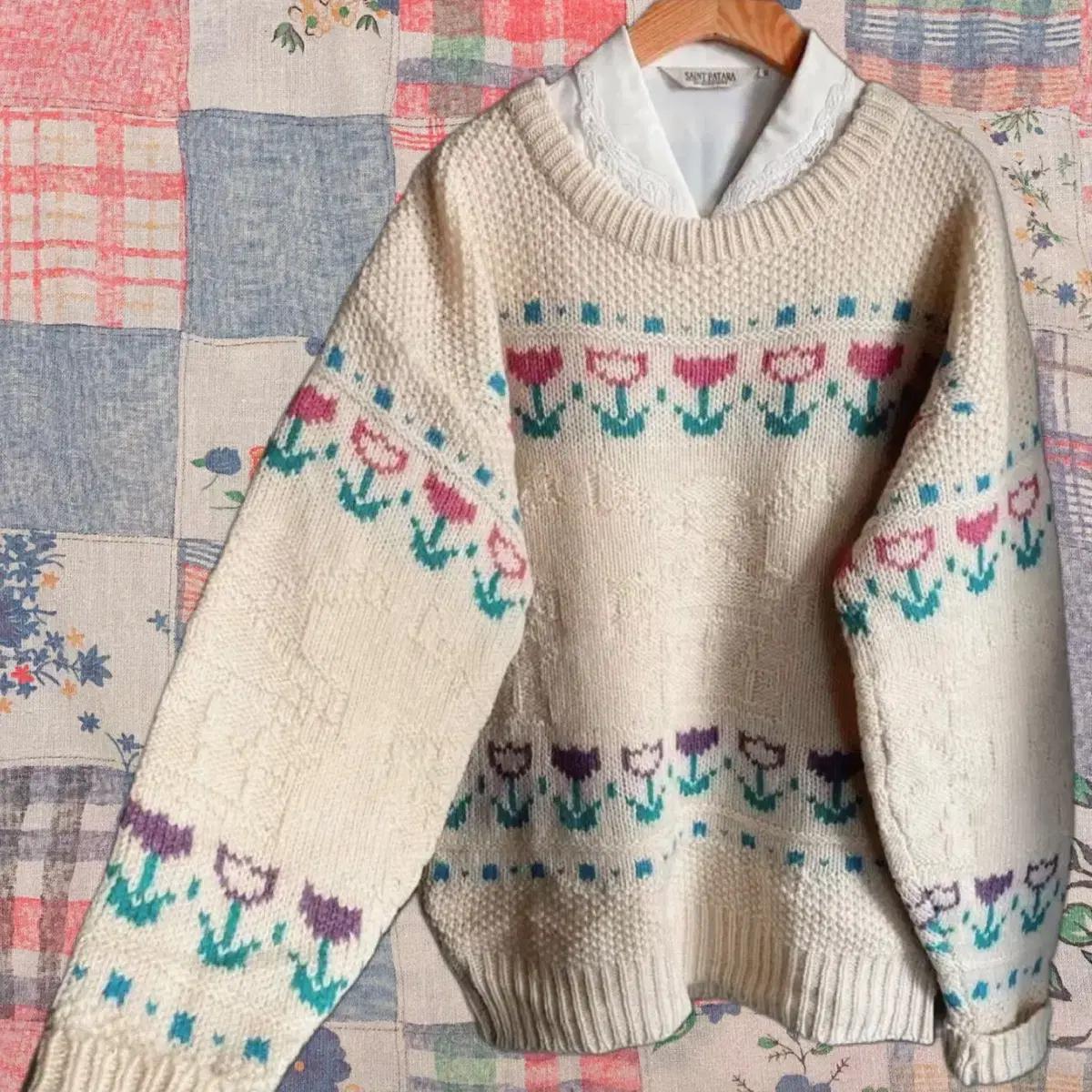 빈티지 니트 울리치 튤립 뜨개 헤비울 woolrich