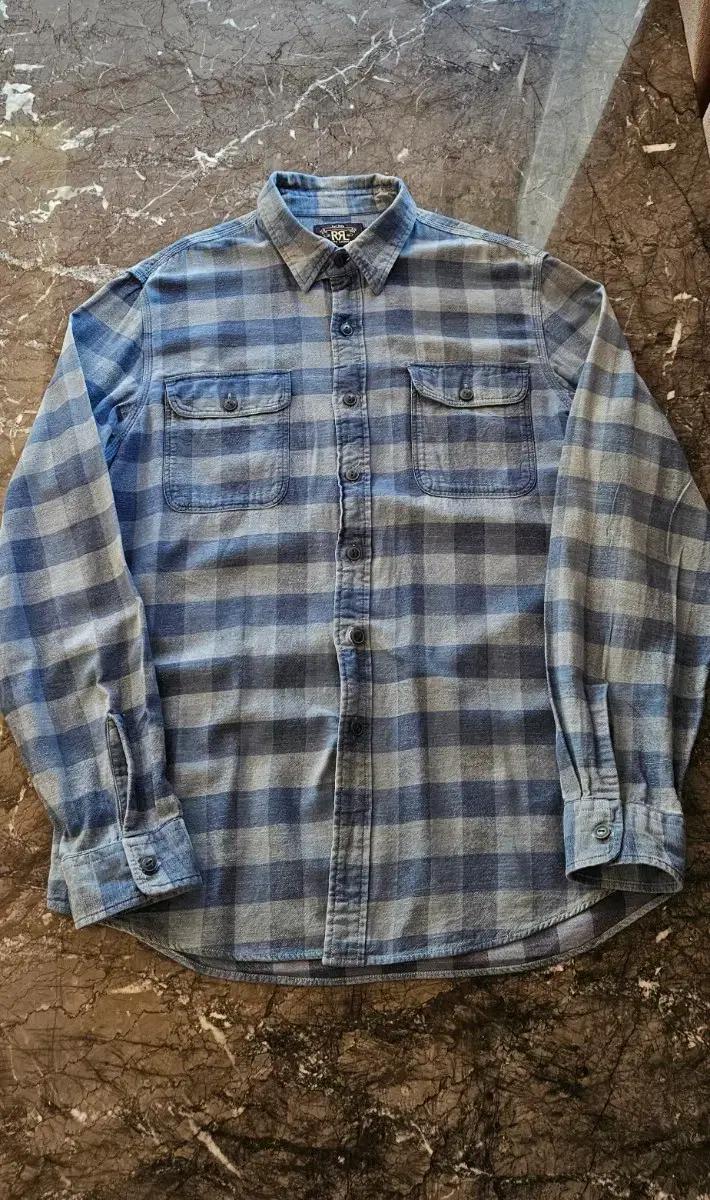 RRL 더블알엘 인디고 블루 체크 워크셔츠