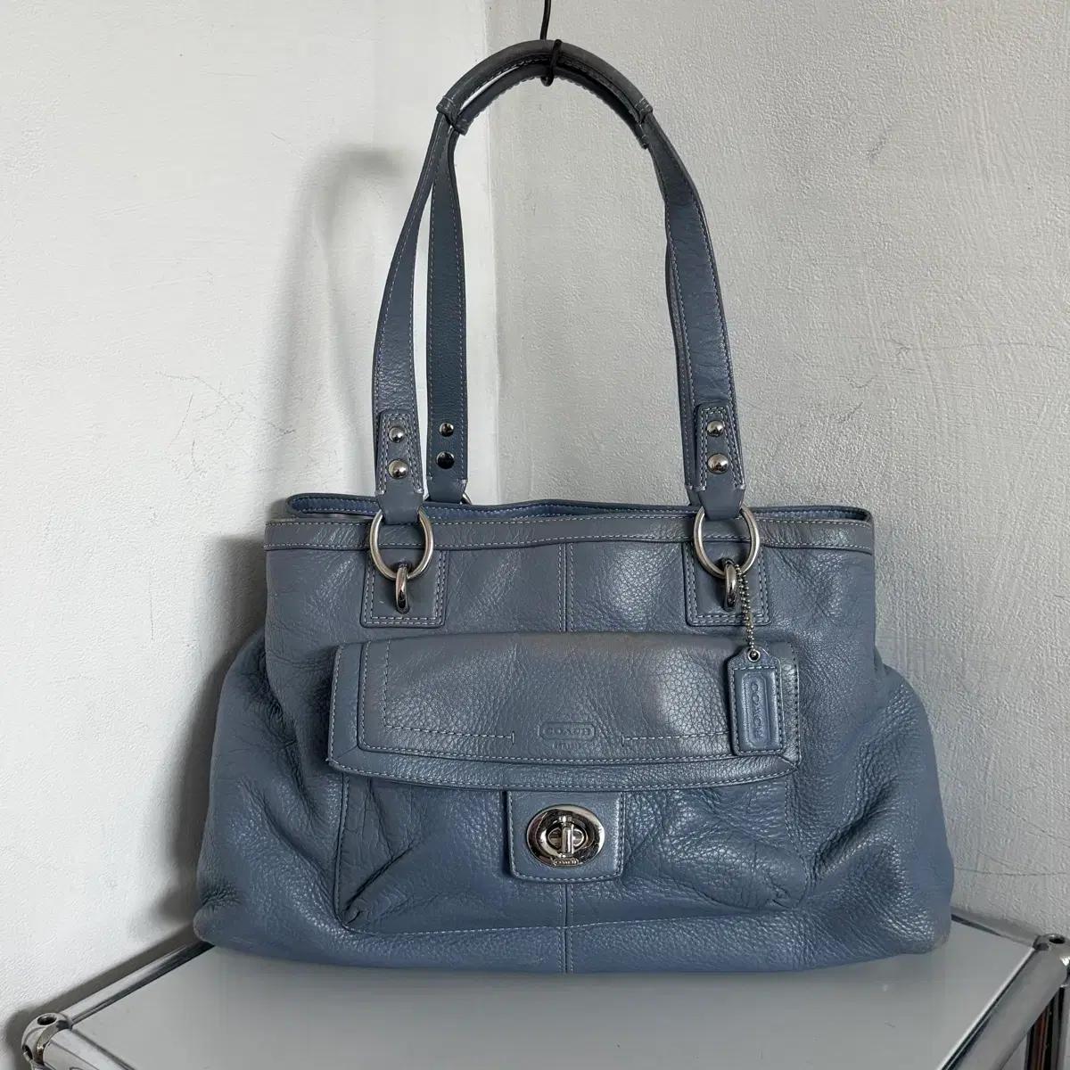 Coach 코치 블루 레더 숄더백