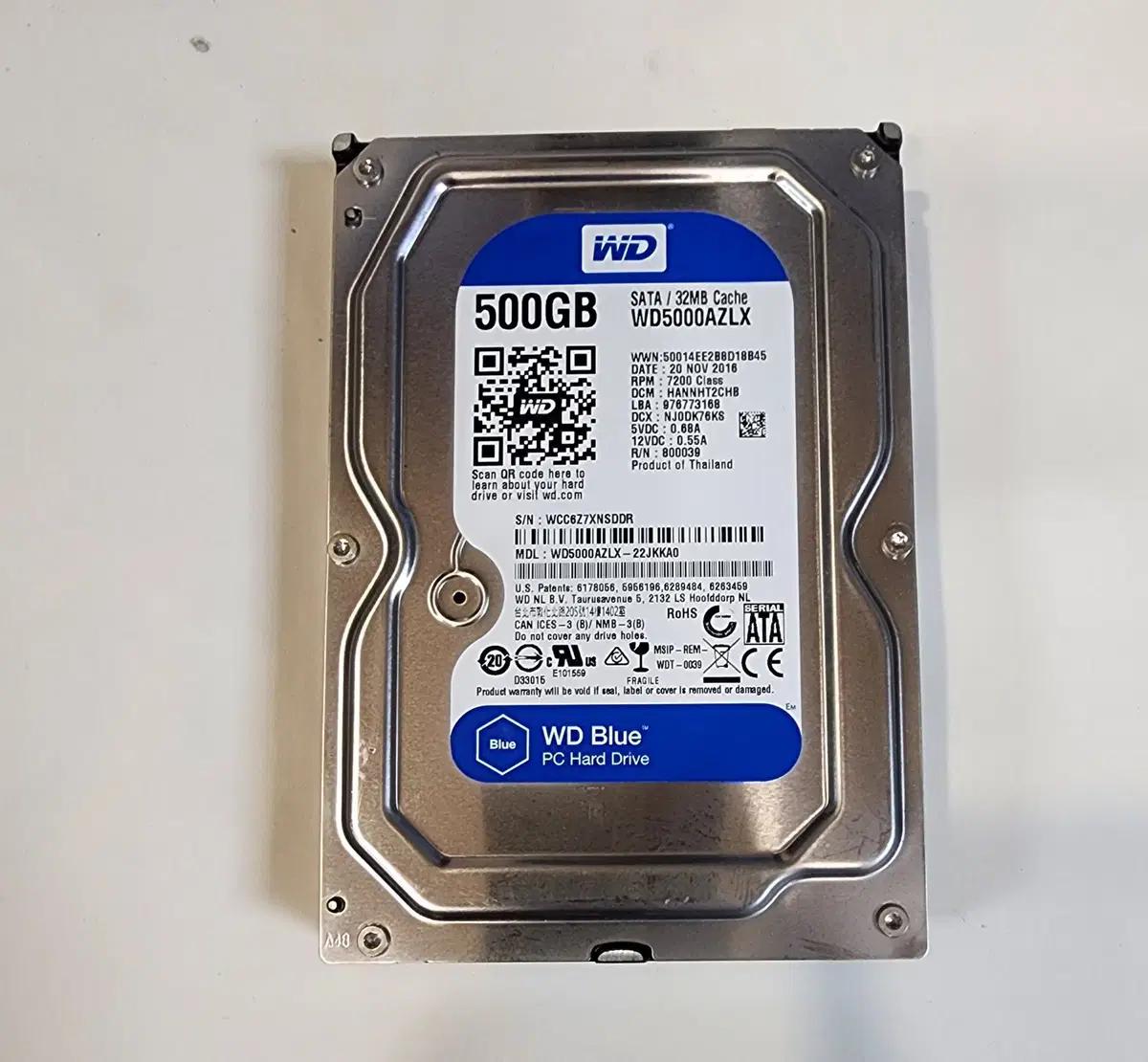 HDD 500GB WD 블루 + SATA3 케이블