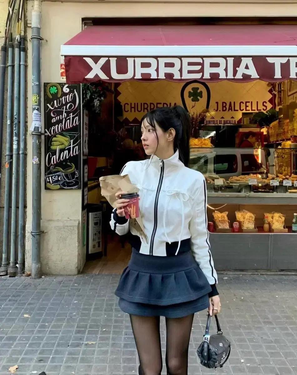카키포인트 리본 트랙탑 네이비
