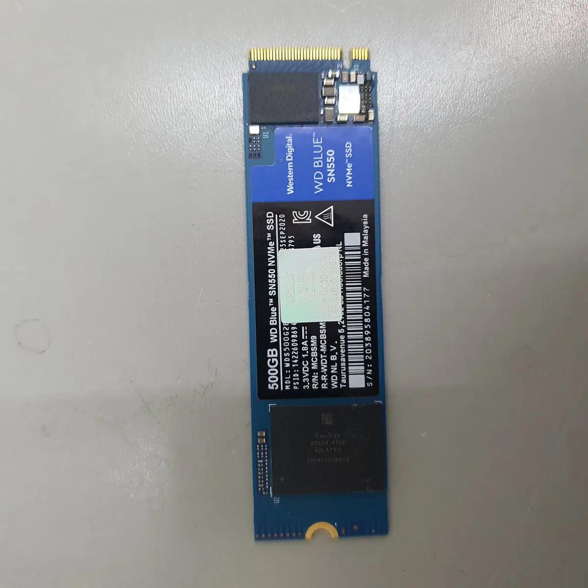 [무료배송] 중고 WD Blue SN550 M.2 NVMe 500GB