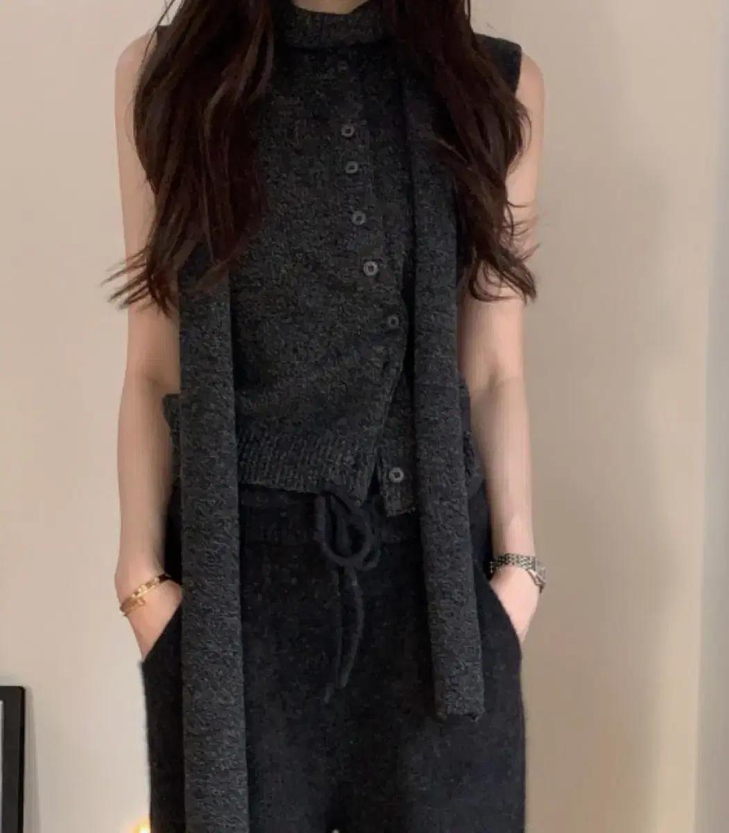 (택ㅇ 새상품)오브제스트 Pure Wool Scarf Vest Set 차