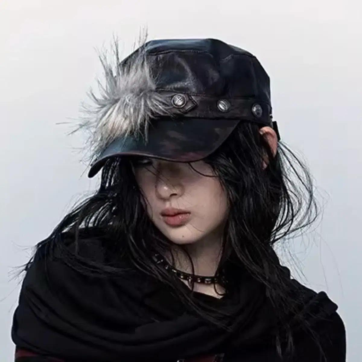 no romance fur leather flat cap y2k 펑크
