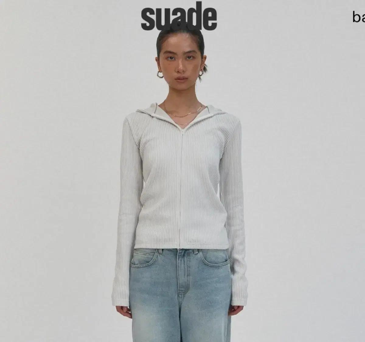 새상품)스웨이드 HOODED RIB ZIP UP [LIGHT GRAY]