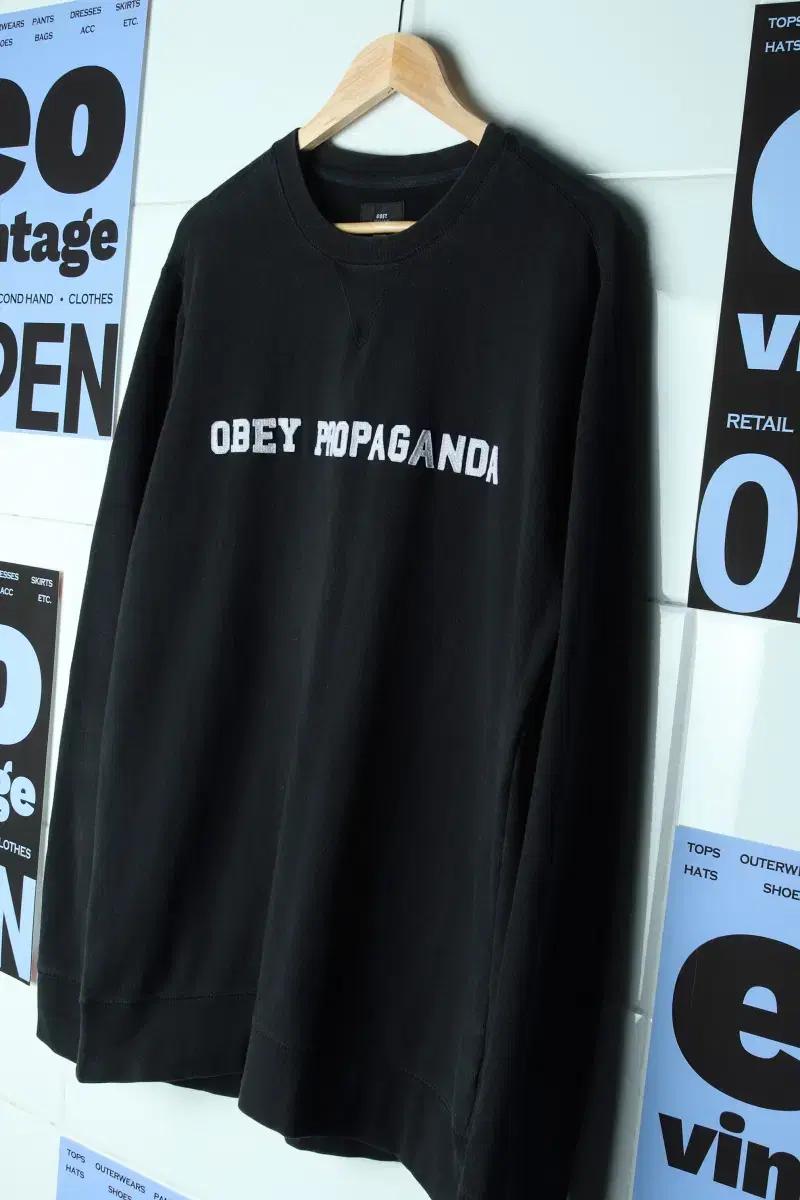 (L-2XL) 오베이 맨투맨 티셔츠 에이징 사용감 블랙 쭉티-17843