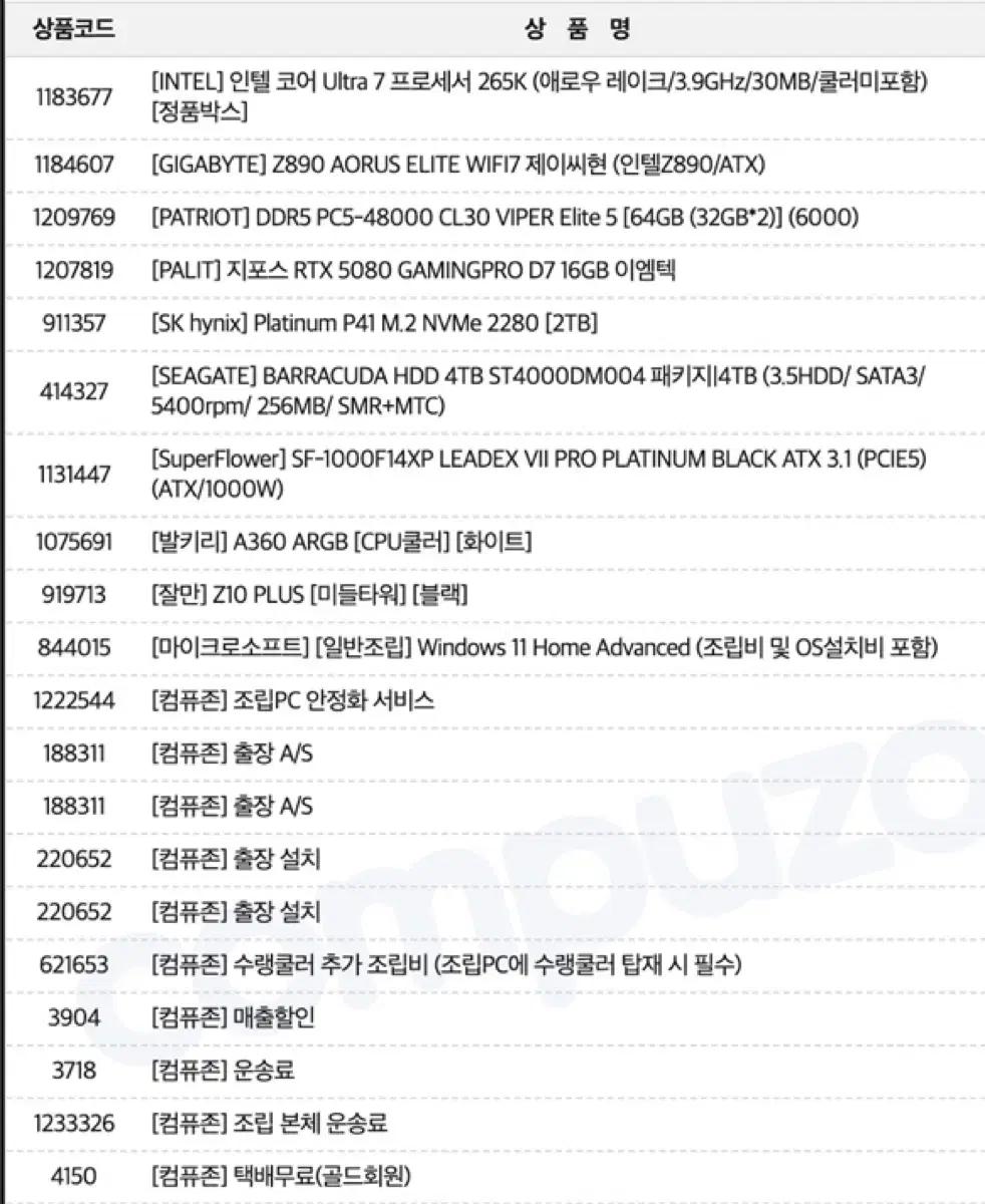 영상/3D) 워크스테이션 RTX 5080 / 64gb / 6tb 부품가