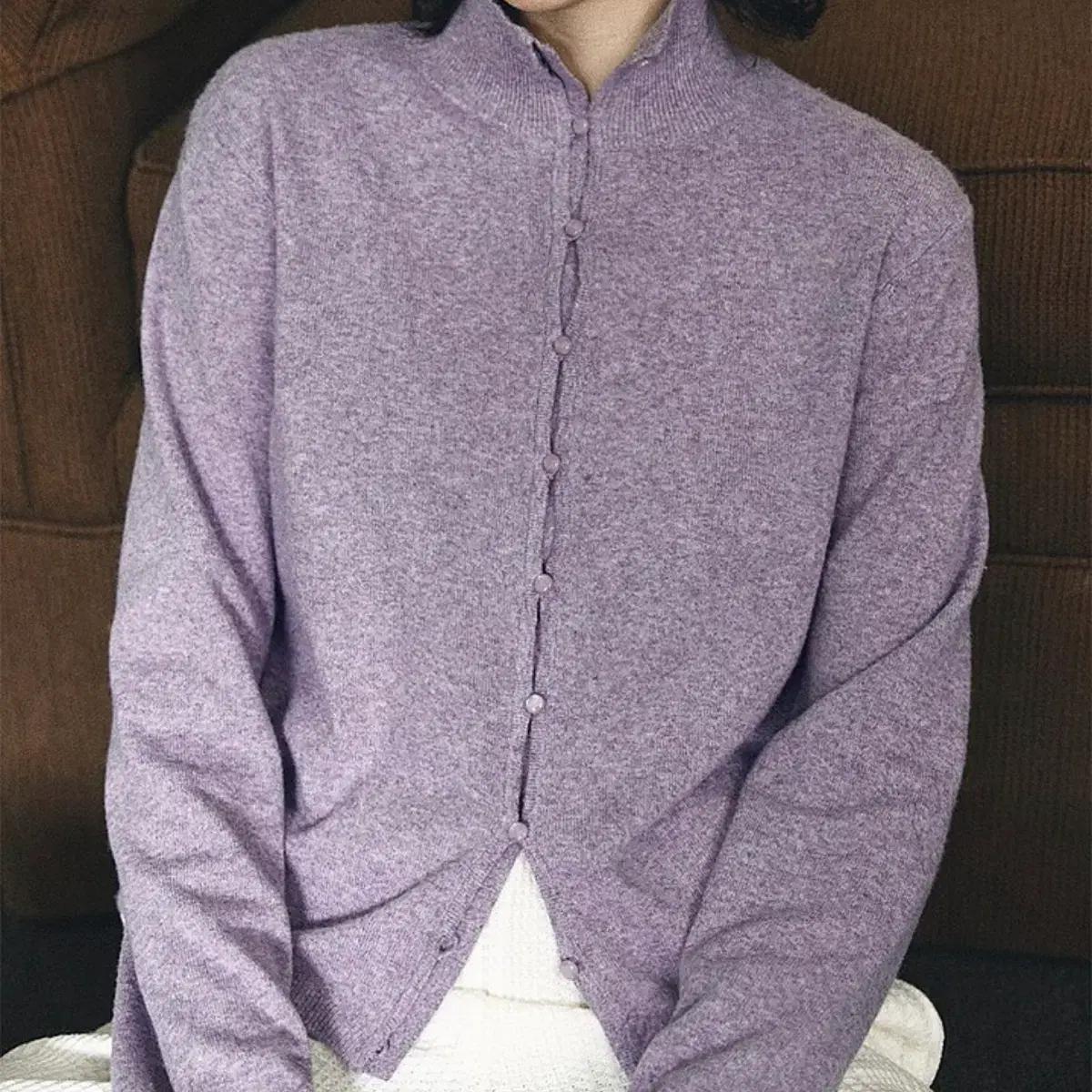반원아틀리에 라벤더 울 하이넥 가디건