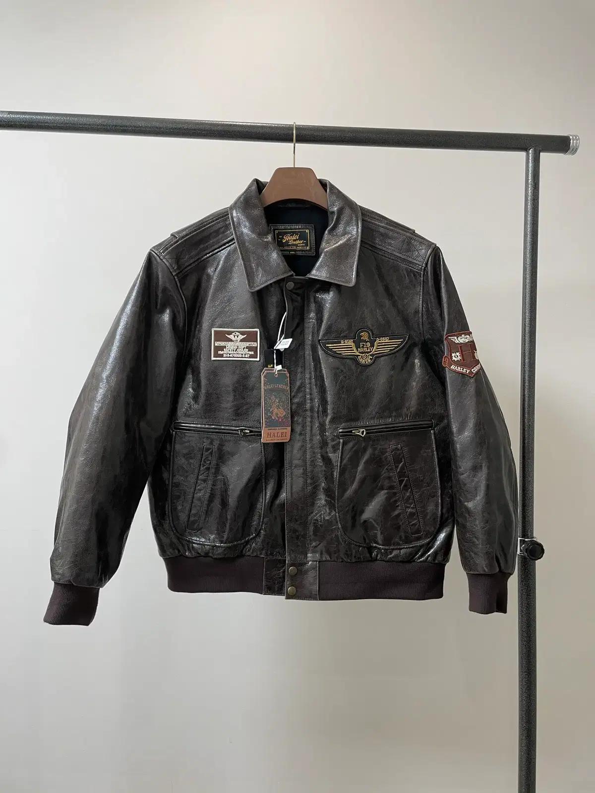 (107~) Halei Leather 소가죽 패치 플라이트 자켓