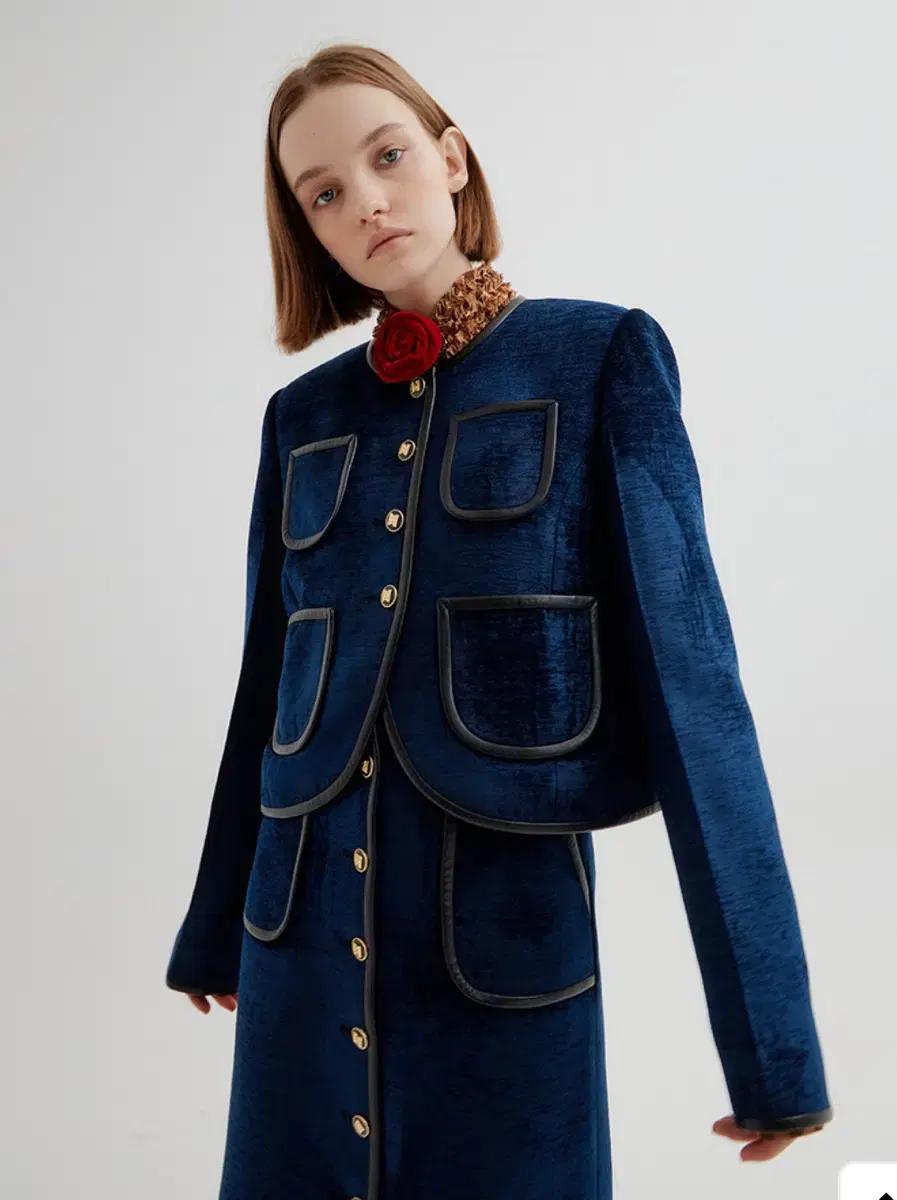 잉크 TWICE Leather Trim Paneled 숏자켓
