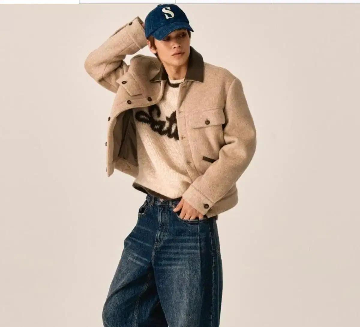 세터 베이지 헤어리 울 트러커 크롭 자켓 XL