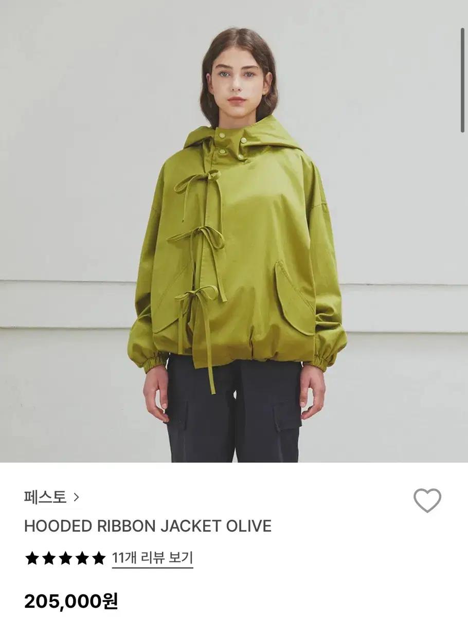 페스토 pesto 리본 후드 자켓 올리브 ribbon hood
