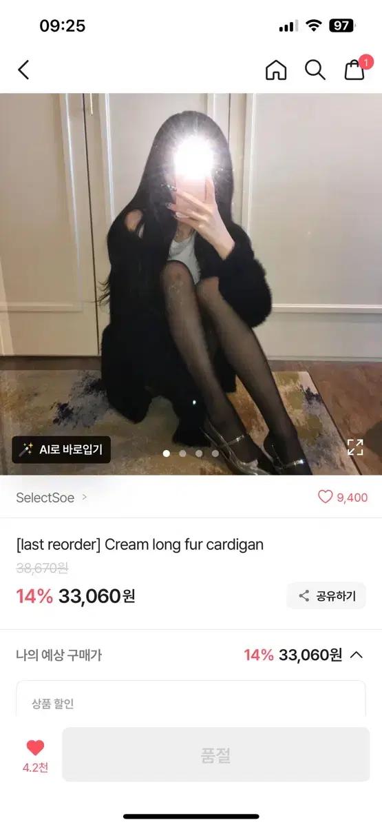Selectsoe Cream long fur cardigan-black