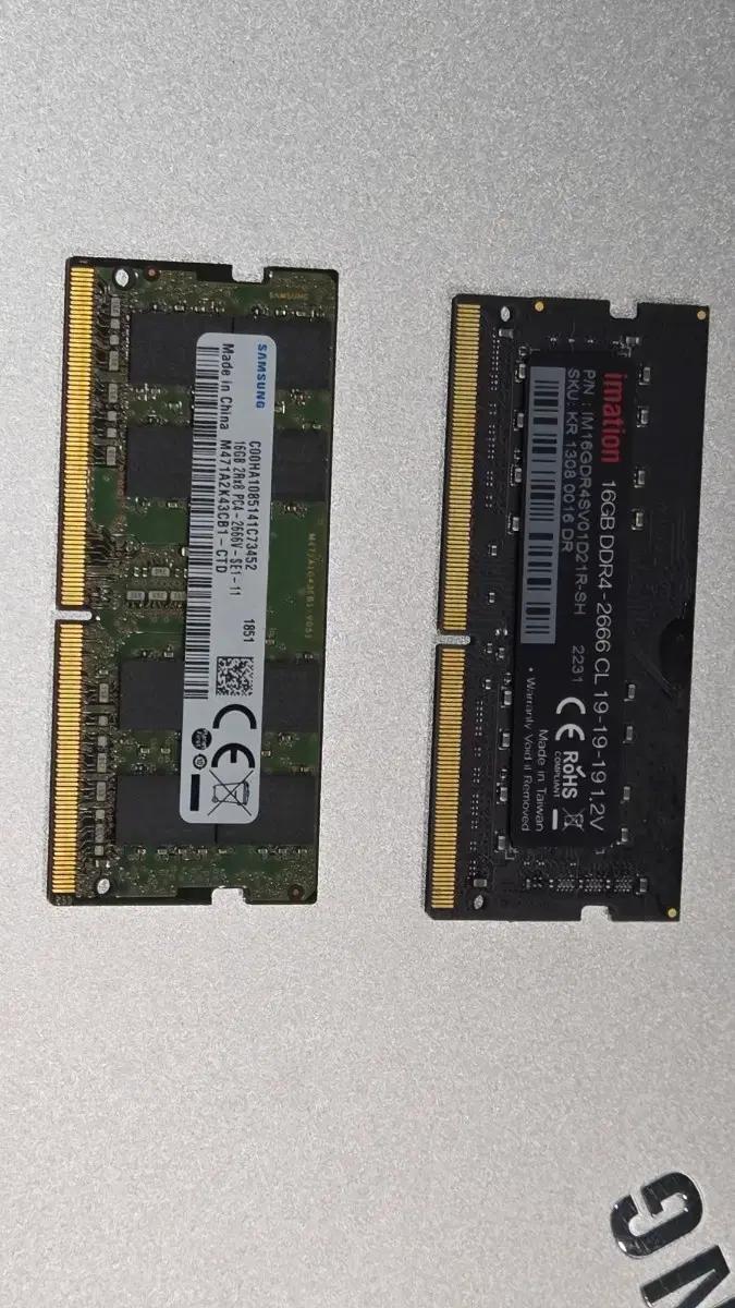 노트북용 메모리  16G. ddr4-2666  8칩 16칩 팝니다