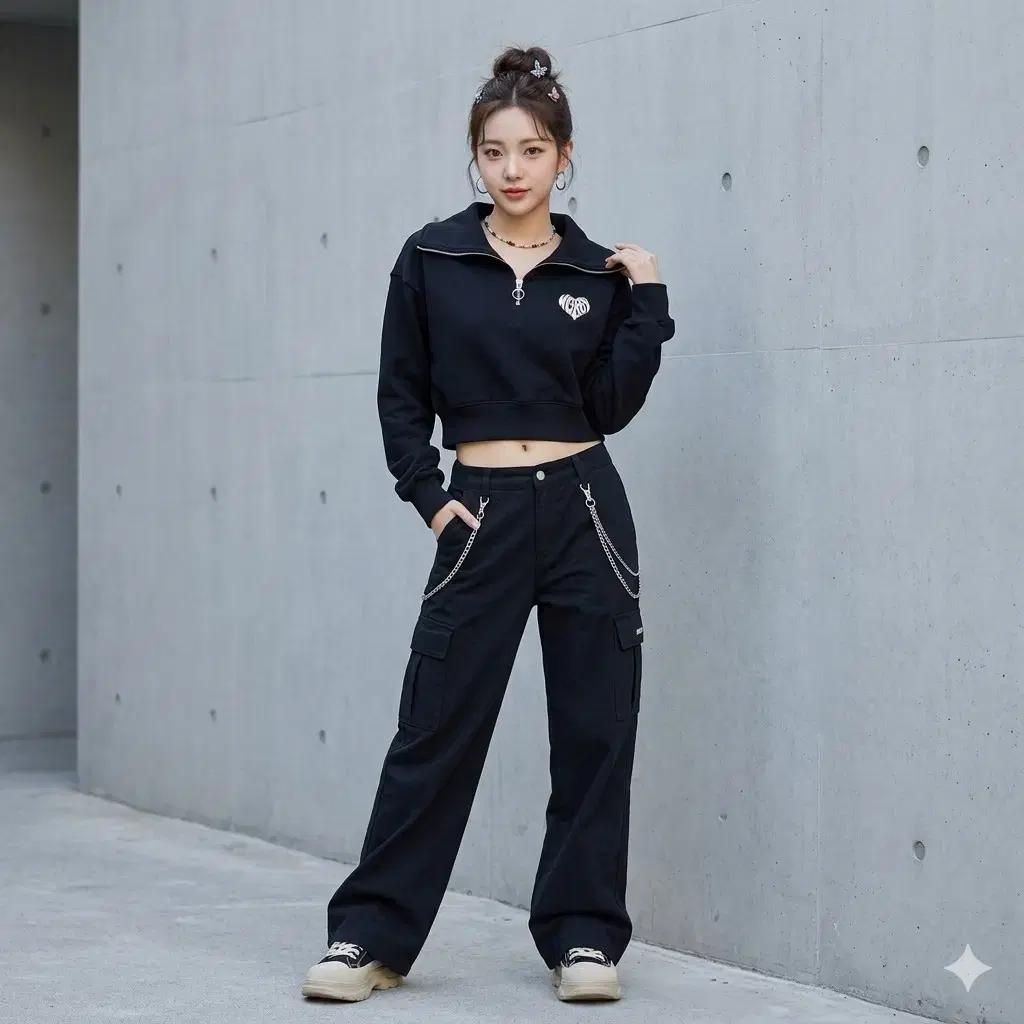 널디(NERDY) 하트 로고 크롭 반집업 맨투맨