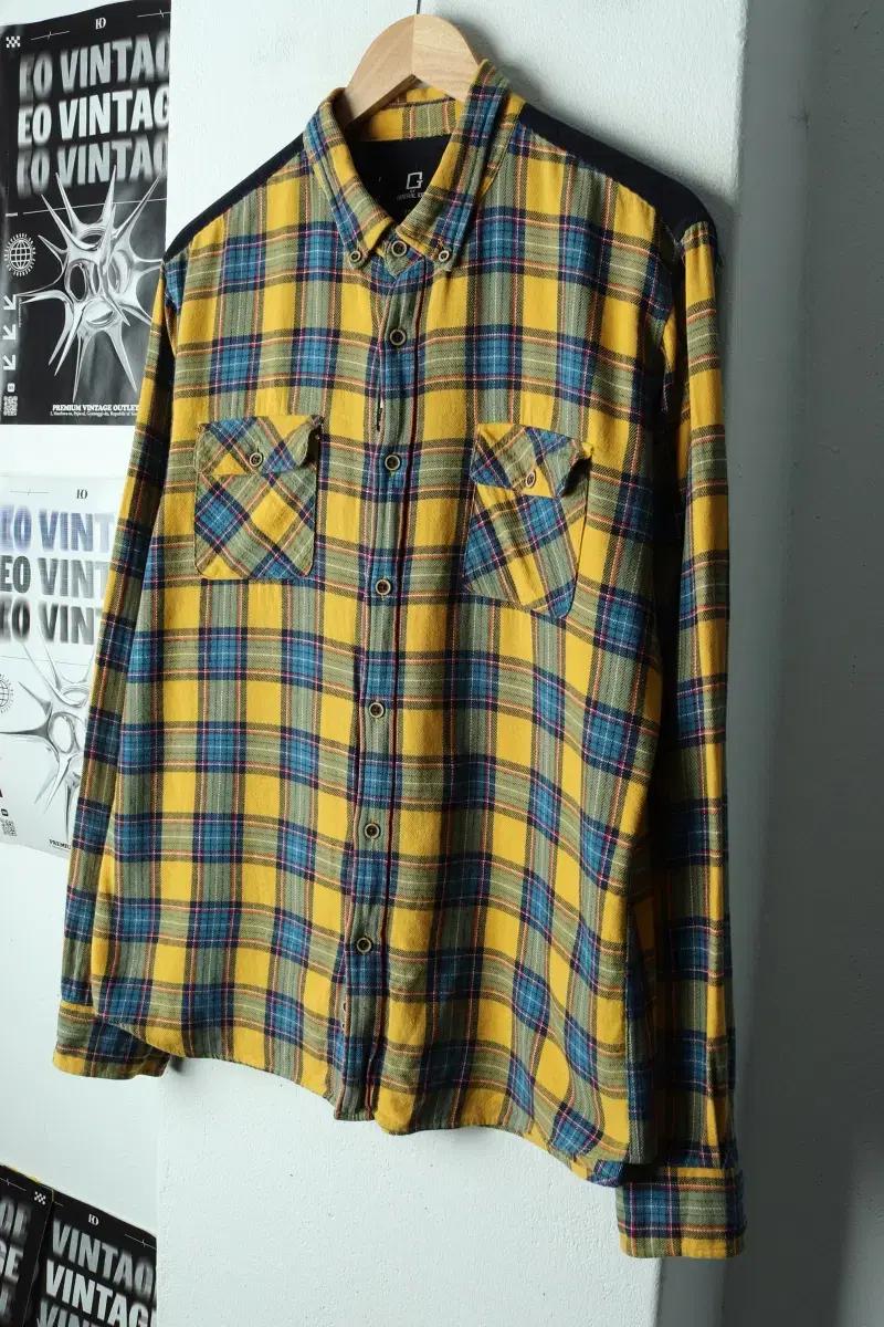 (2XL) 제너럴 아이디어 셔츠 남방 빅사이즈 체크 노랑-17C82